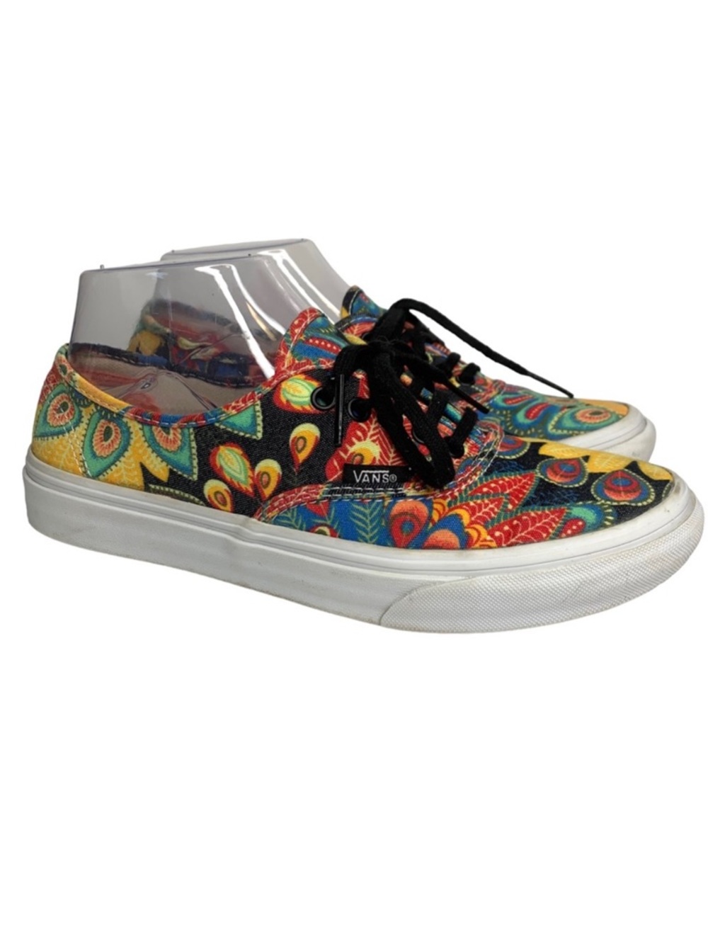 VANS Women 7 / Men 5.5 Colorful Peacock Feathers Canvas‎ Lace Low Sneaker Shoes